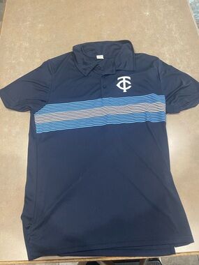 TC Men's Navy Polo with Light Blue and White Stripes